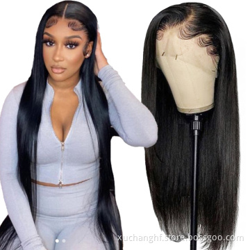 China Natural Color Long Swiss Lace Straight Hair Wig For Black Women 100% Raw Indian Human Hair Lace Front Wig